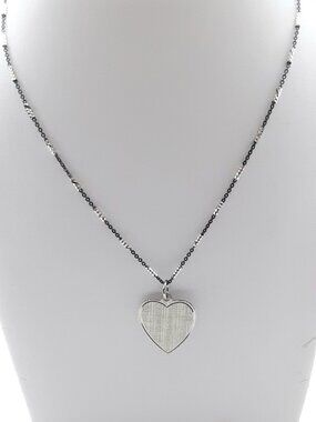 NEW 18 inch 925 silver oxidized fancy chain and textured heart pendant